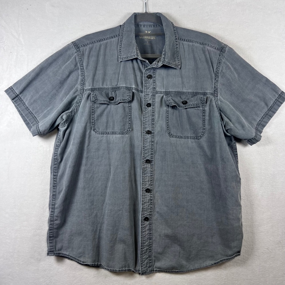 Outdoor Life Mens Trail Shirt Gray Cotton Short Sleeve Button Down Large